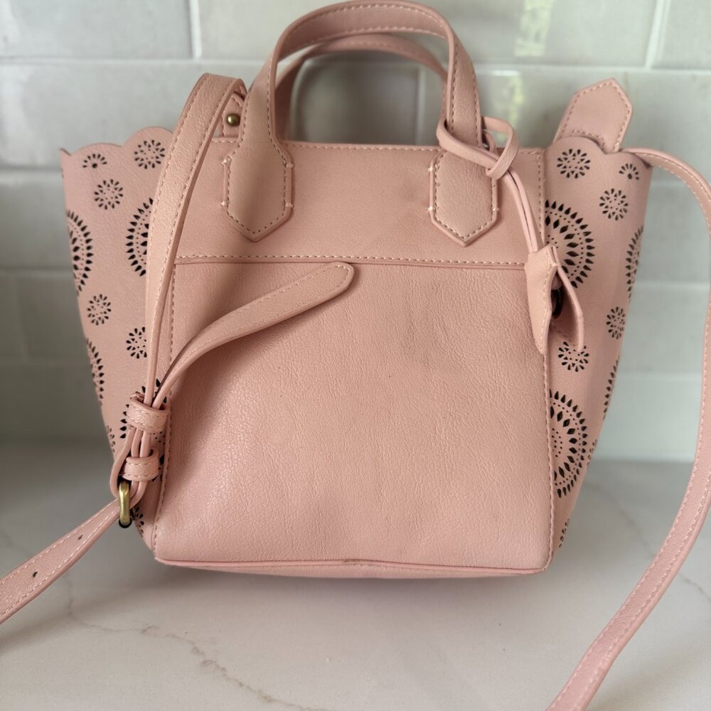 Mrs. Albright for Anthropologie Blush Pink Faux Leather Tote Floral Purse